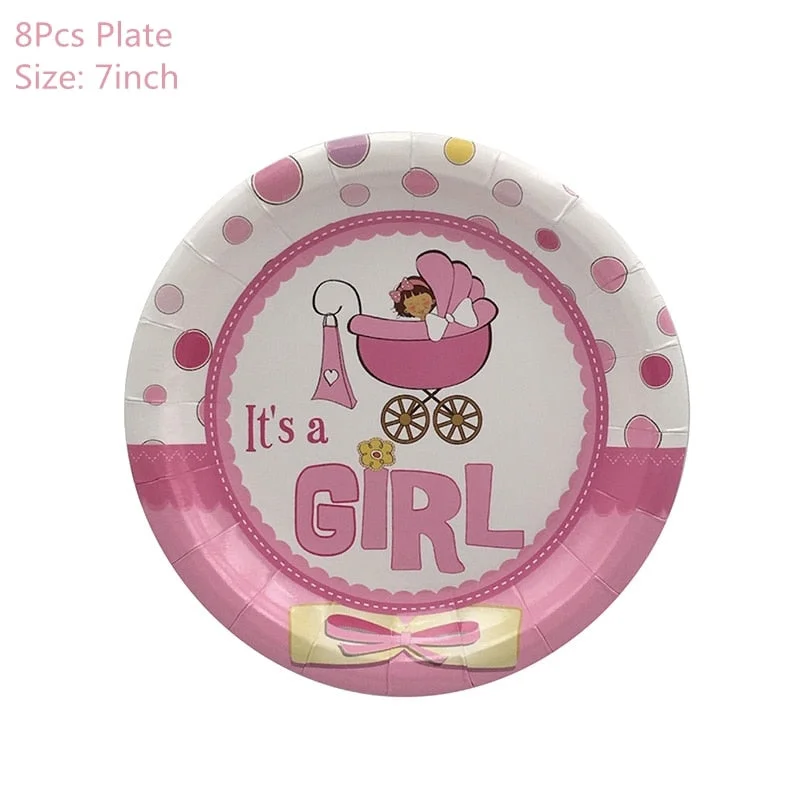 1Set Baby Shower Decoration Party Tableware Kid Birthday Paper Plate Cup Tablecloth Baby Shower Gender Reveal Party Supplies