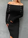 Off-The-Shoulder Rivet Split-Joint Sexy Slim Midi Dress