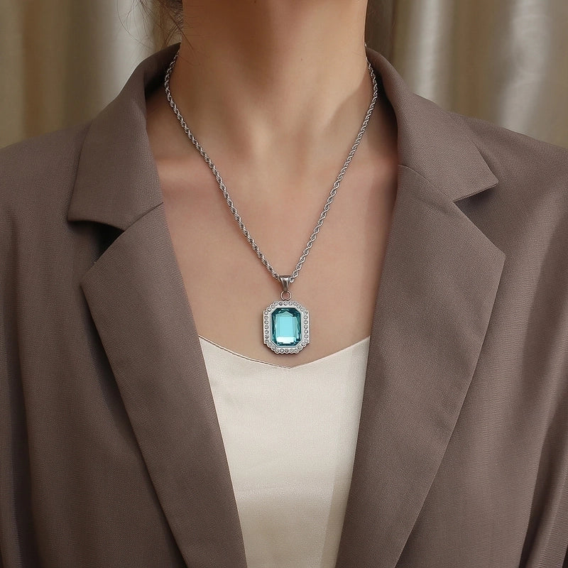 Hip-Hop Square 304 Stainless Steel Inlay Zircon 18K Gold Plated Women’s Pendant Necklace