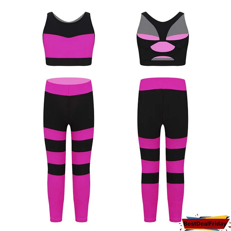 Girls Two Piece Sports Bra Crop Top With Athletic Leggings For Gymnastic Dance Workout Outfit Tracksuit Set