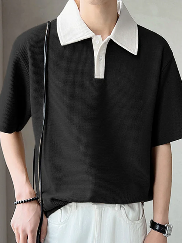 Aonga - Mens Contrast Collar Waffle Knit Polo Shirt