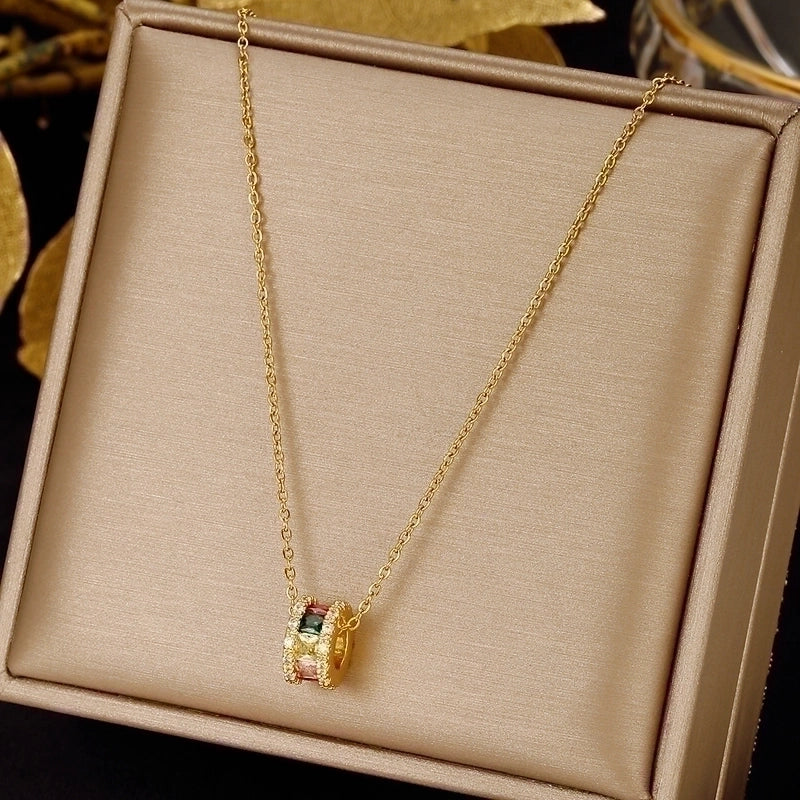 3 Pieces Elegant Minimalist Leaf Four Leaf Clover Insect Stainless Steel Plating Inlay Zircon Pendant Necklace