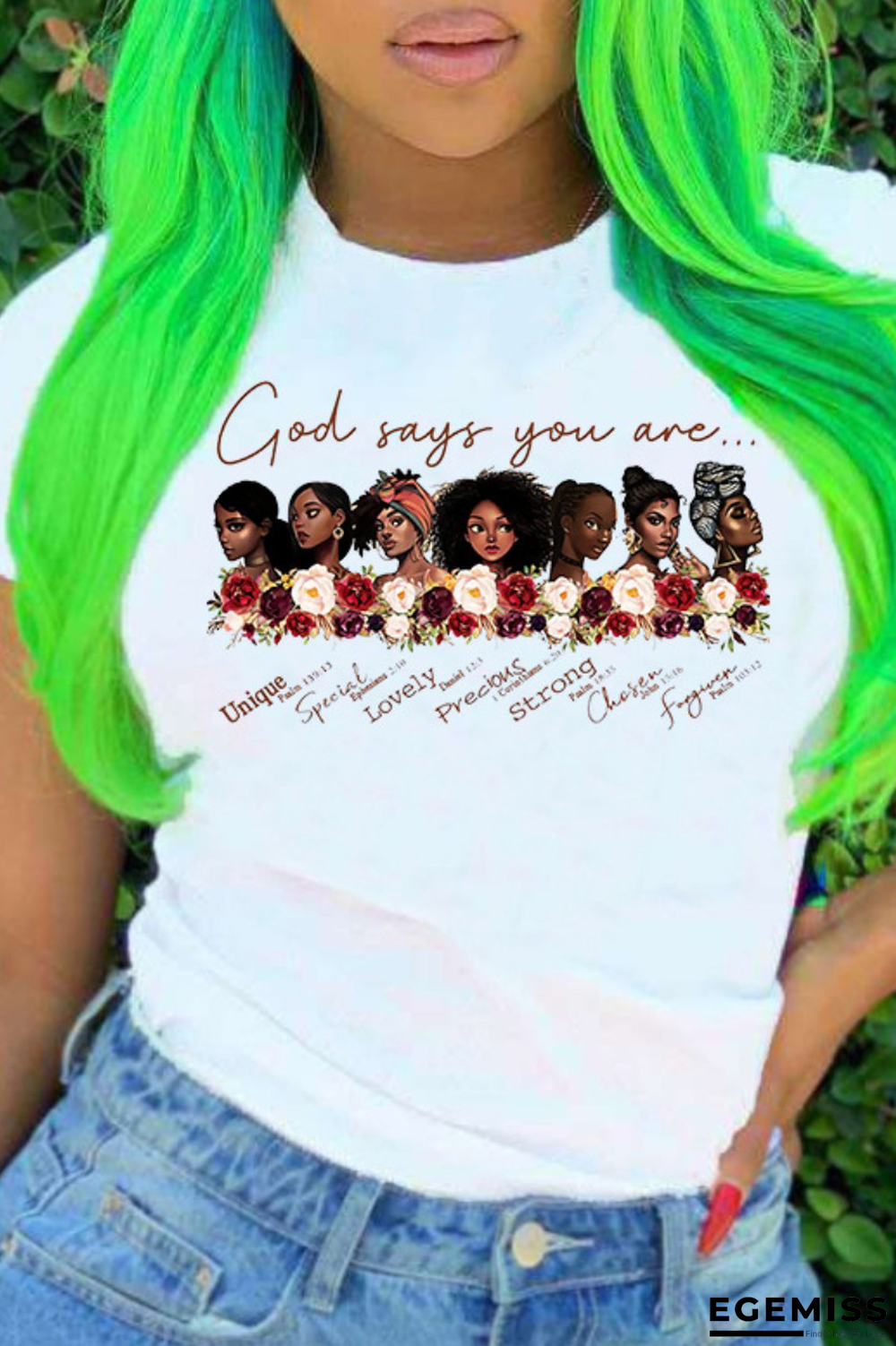 White Daily Vintage Print Patchwork Letter O Neck T-Shirts | EGEMISS