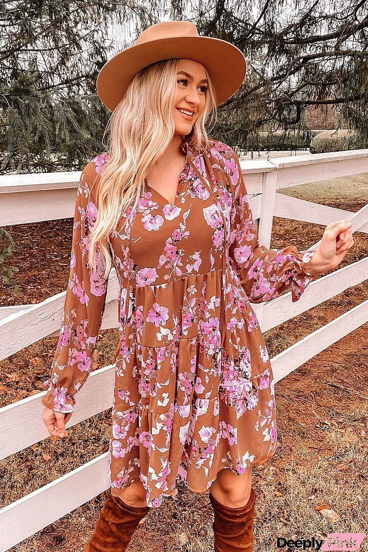 Floral Flounce Sleeve Tiered Dress