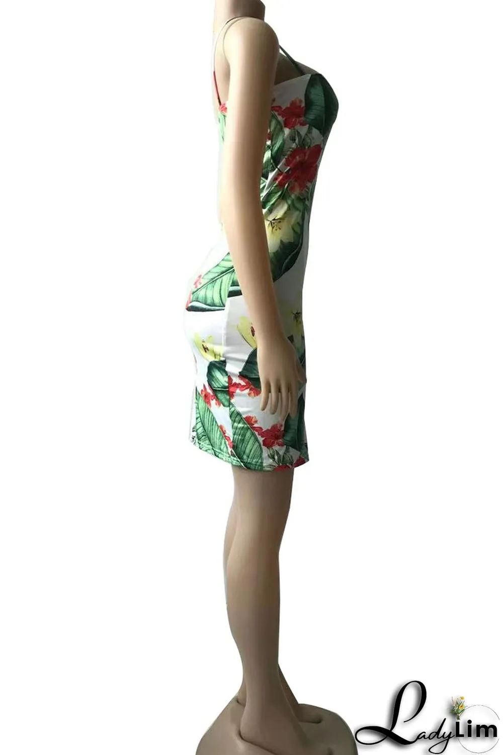 Multicolor Sexy Print Patchwork Slit Spaghetti Strap Sling Dress Dresses