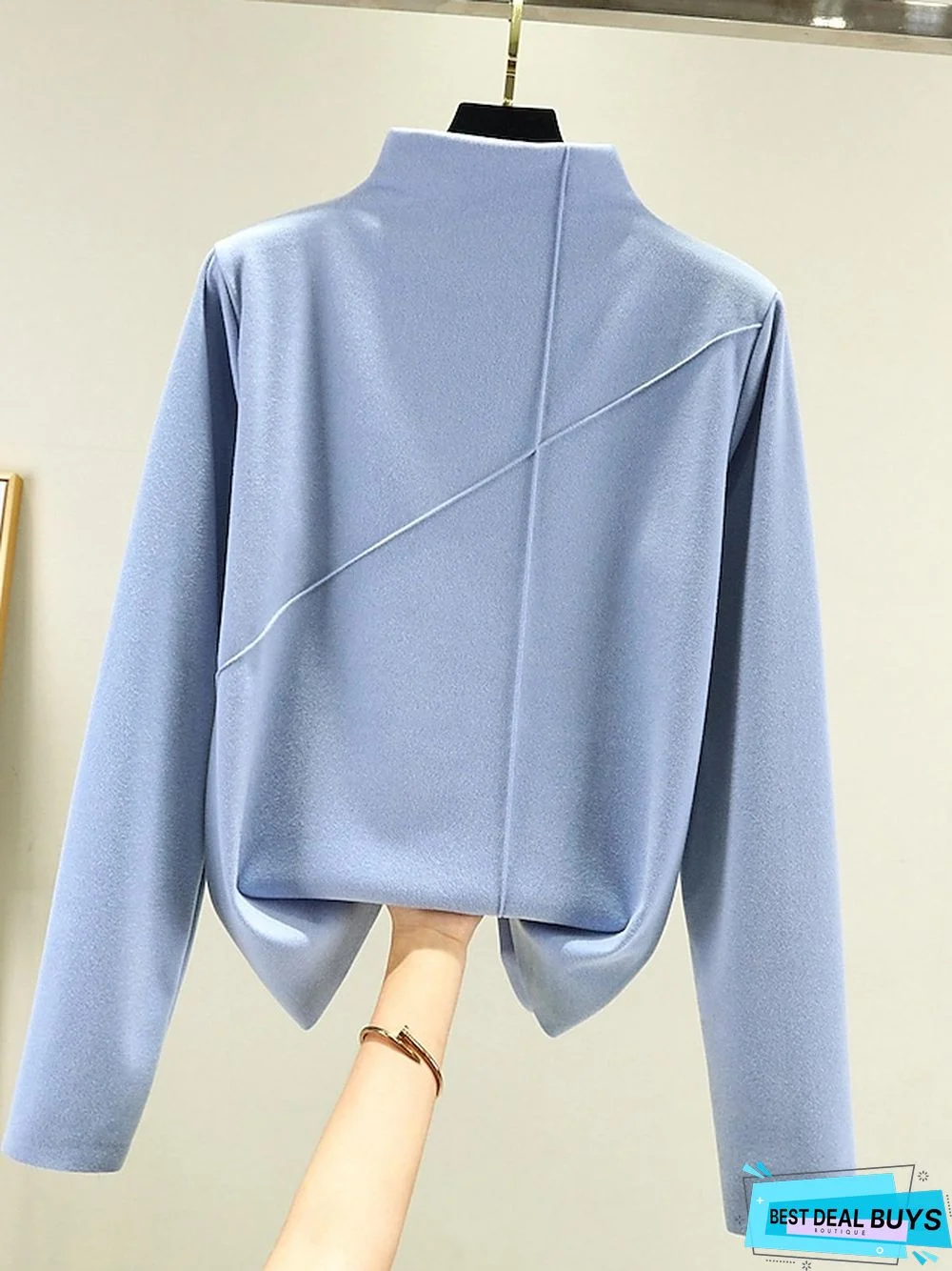 Women's T shirt Tee Light Pink dark brown A Plain Long Sleeve Daily Basic High Neck Regular Fleece lined XXL (recommended 140-160 catties)