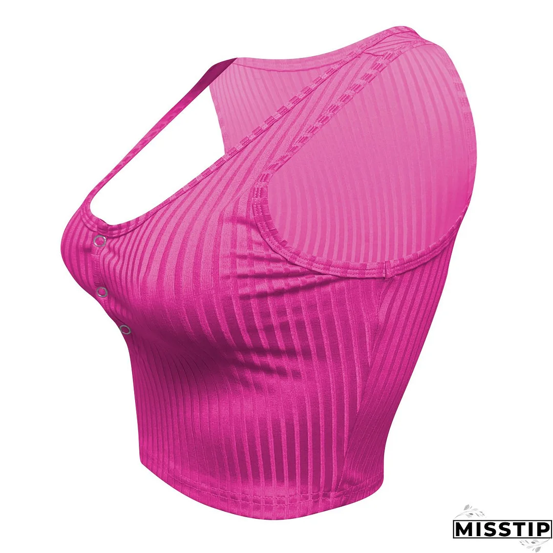 Women's Summer Casual Ribbed Tops Sexy Solid Color  Buttoned Vest