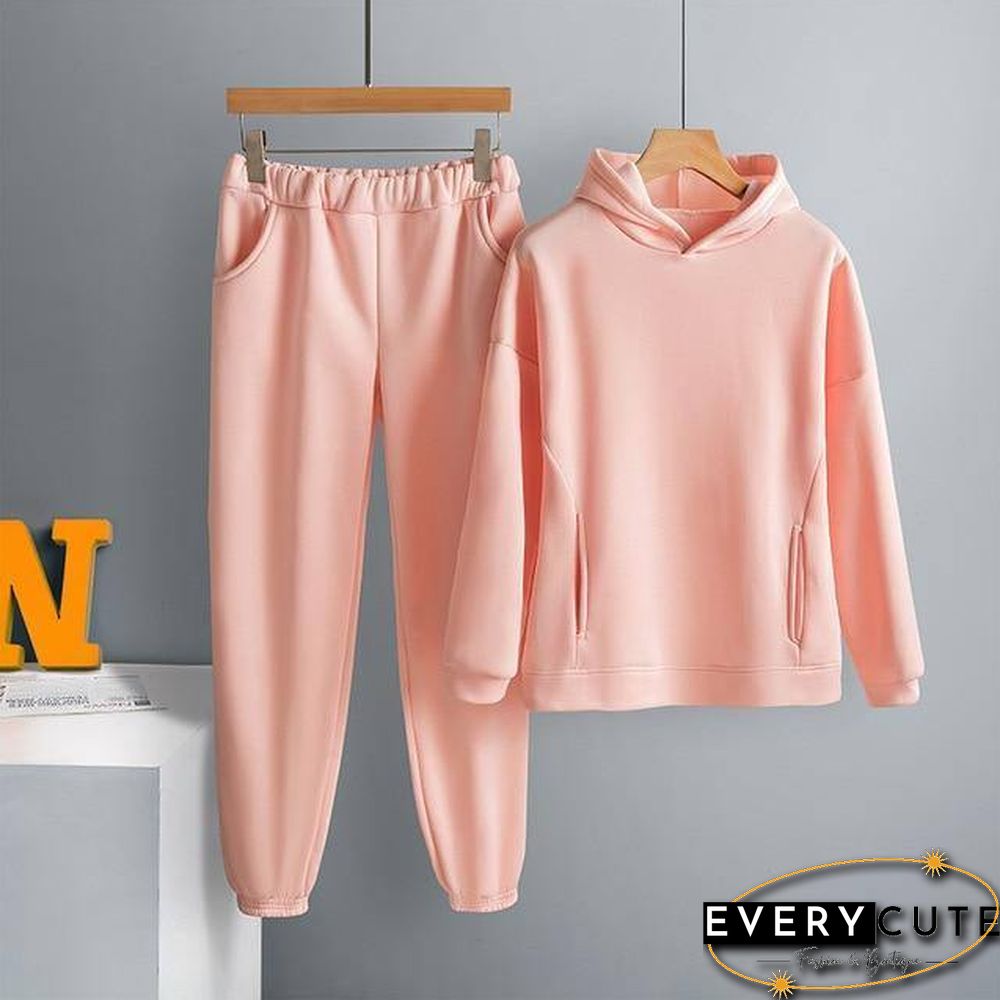 Two Piece Set Casual Fleece Tracksuit Women Winter Women's Sets Oversized Hooded Long Sleeve Hoodie Sport Pants Lady Suit