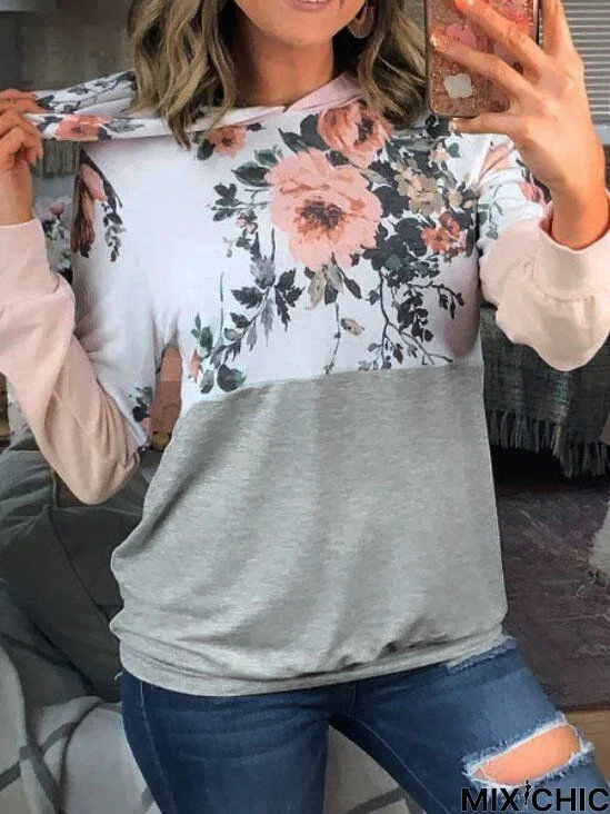 Floral-Print Long Sleeve Cotton-Blend Floral Sweatshirt