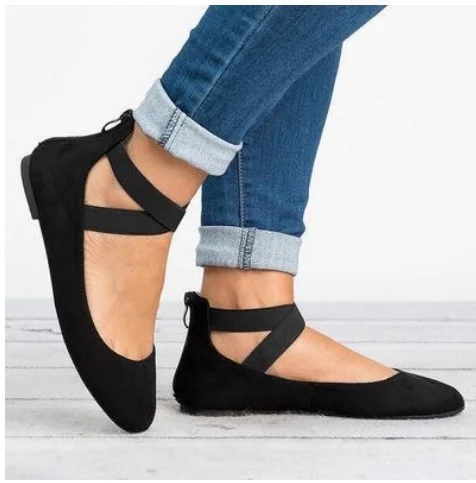 Colourp Colourp Fall Vintage Plus Size New Mom Shoes Flat Heel Single Shoes Shallow Mouth Elastic Strap Round Head Women's Shoes