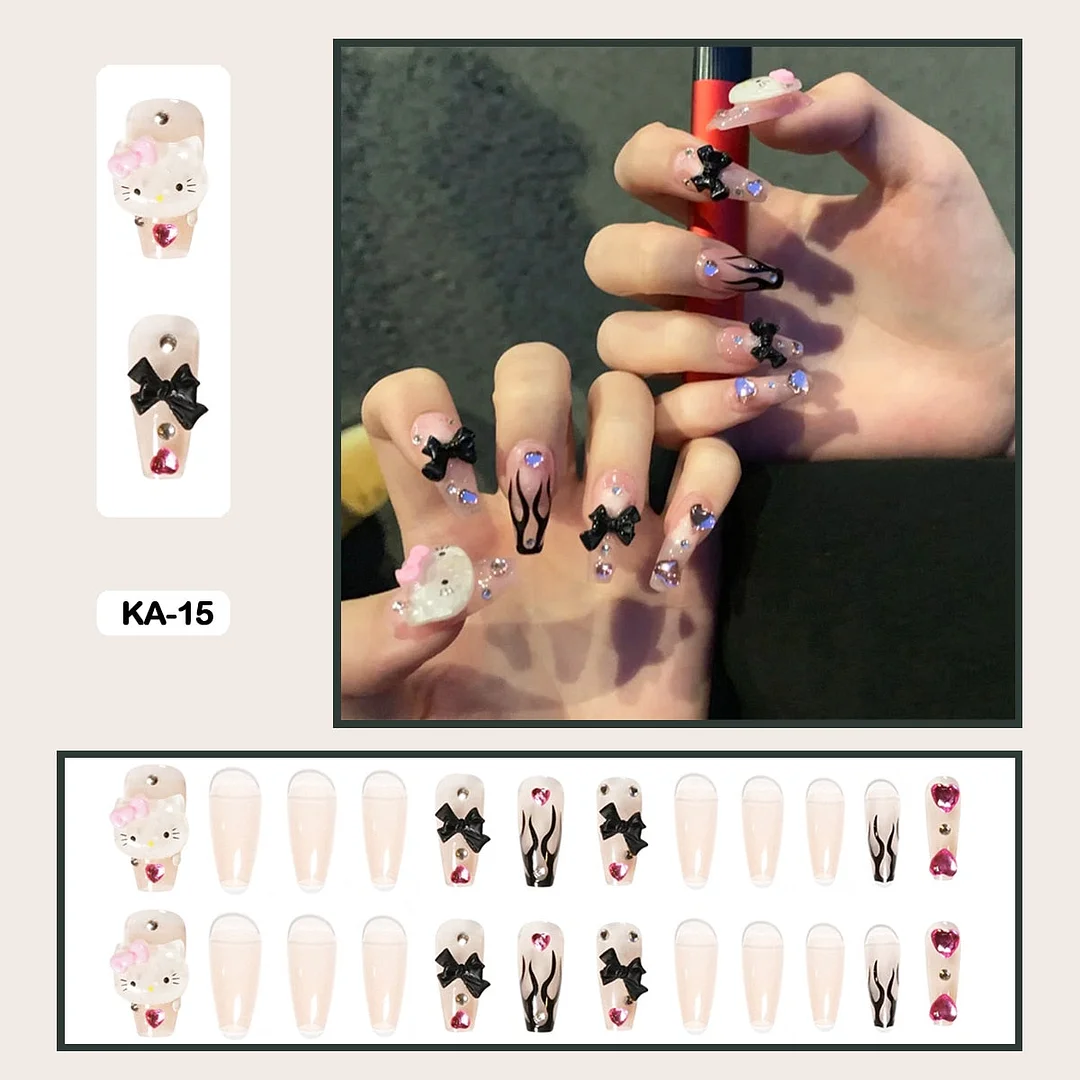 Butterfly Lovely Girl Nail Art Wearable Press On Fake Nails Tips With Glue And Sticker 24pcs/box With Wearing Tools As Gift-Nail Inspo