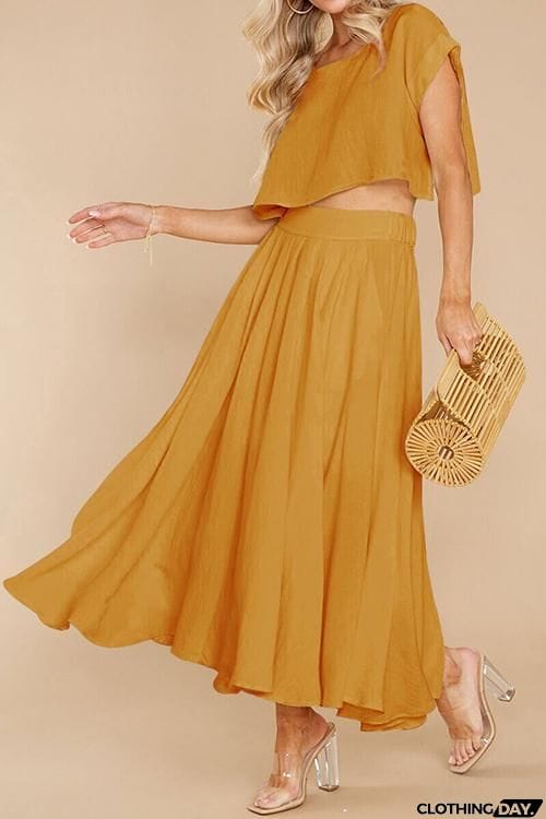 Solid Crop Maxi Skirts Sets