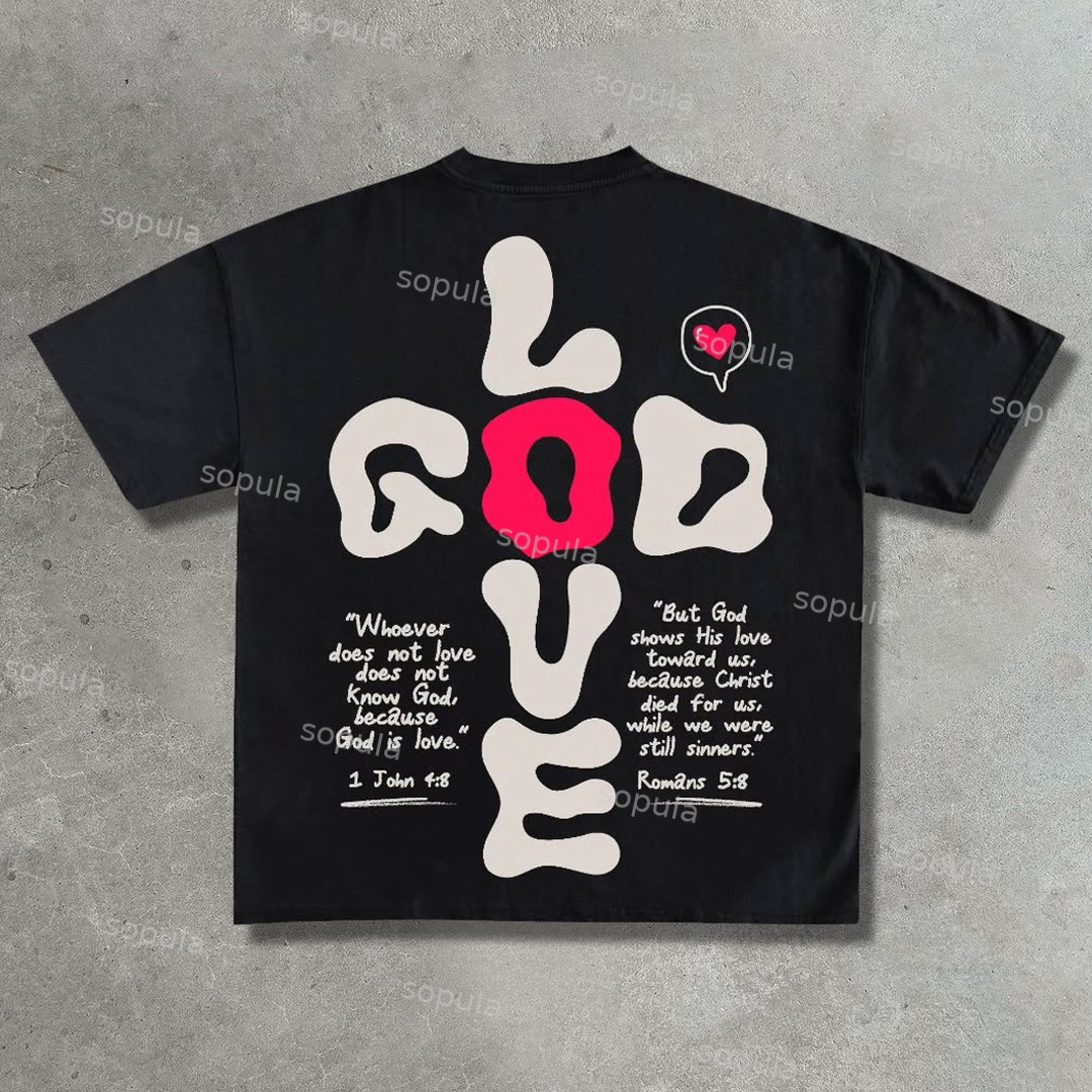 Sopula Vintage GOD LOVES U Graphics Cotton T-Shirt - SOPULA