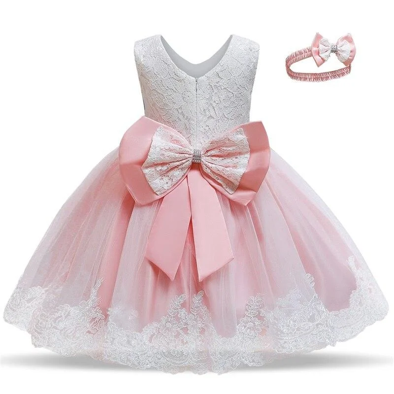 1 Year Old Baby Girls Dress for Newborn Girls Clothes Big Bowknot Formal Baby Girl Birthday Party Dress Christening Gown Dresses