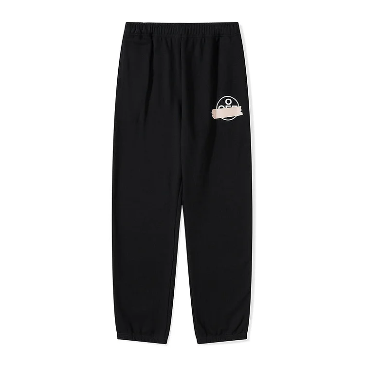 Off White Pants Early Autumn Yellow Rubber Strip Printed Terry Trousers for Men and Women