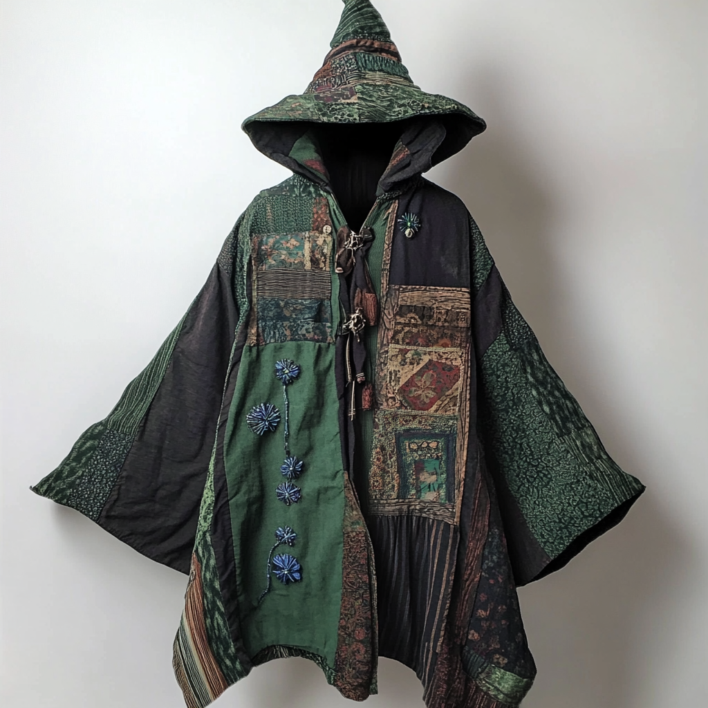 Ethnic print hooded disk-button robe 2ce0