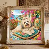 Seaside Maltese Special Shaped 5D DIY Partial Drill Diamond Painting Kits for Adults Beginners Home Decor Diamond Dots Paintings Diamond Art Kit 11.81 x11.81inch