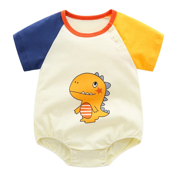 Baby Dino Color Block Short Sleeve Cotton Bodysuit