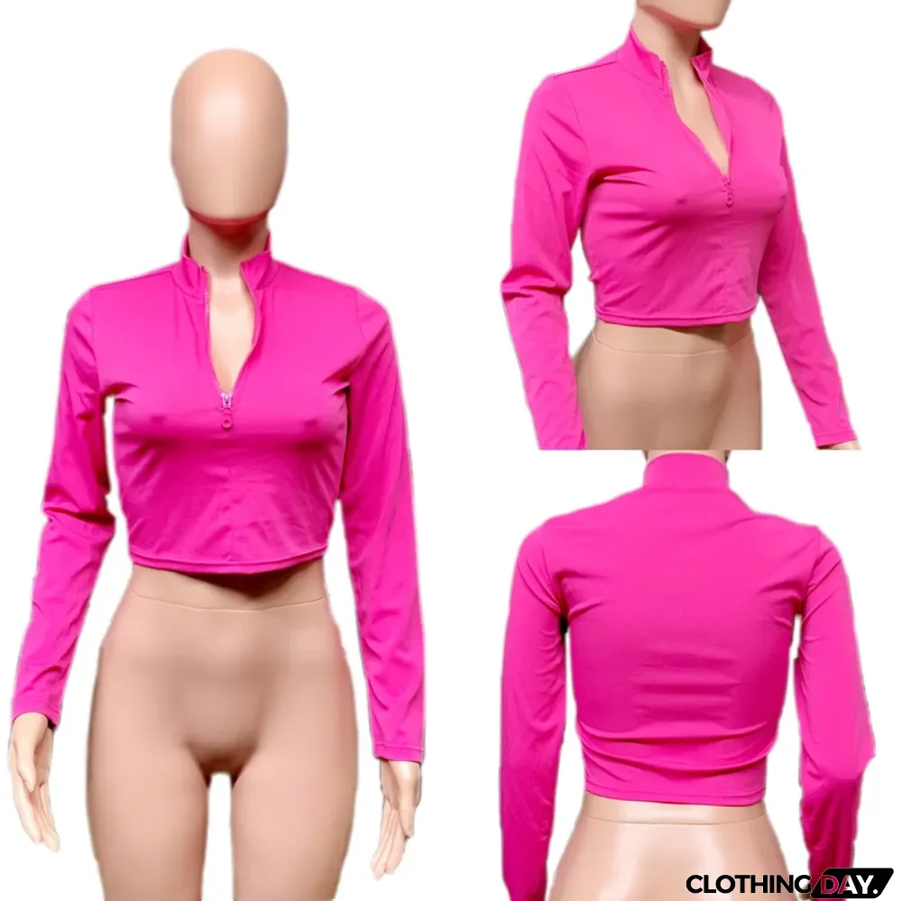 Solid Slim Fit Zip Turtleneck Top