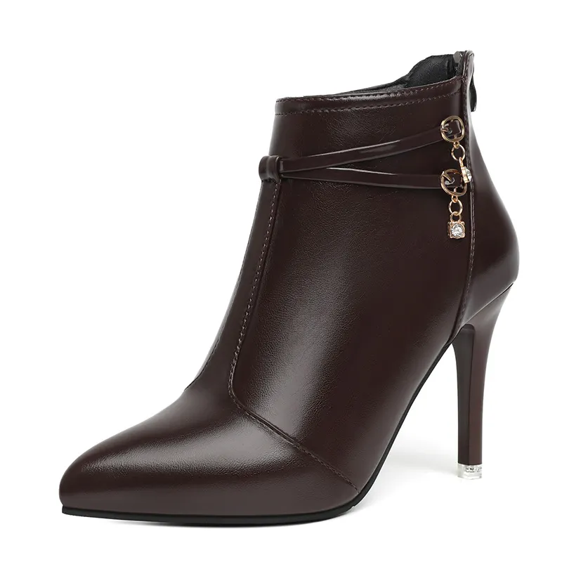Breakj Breakj Fine-Heeled Temperament Female Boots 25 Autumn And Winter New High Heel Boots Pointed Short Boots Nude Boots Large Women's Shoes