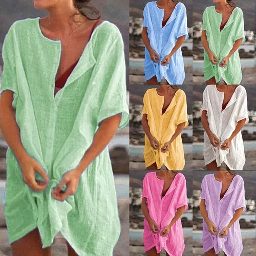 Chemise décontractée à manches courtes en coton, d'été pour femmes