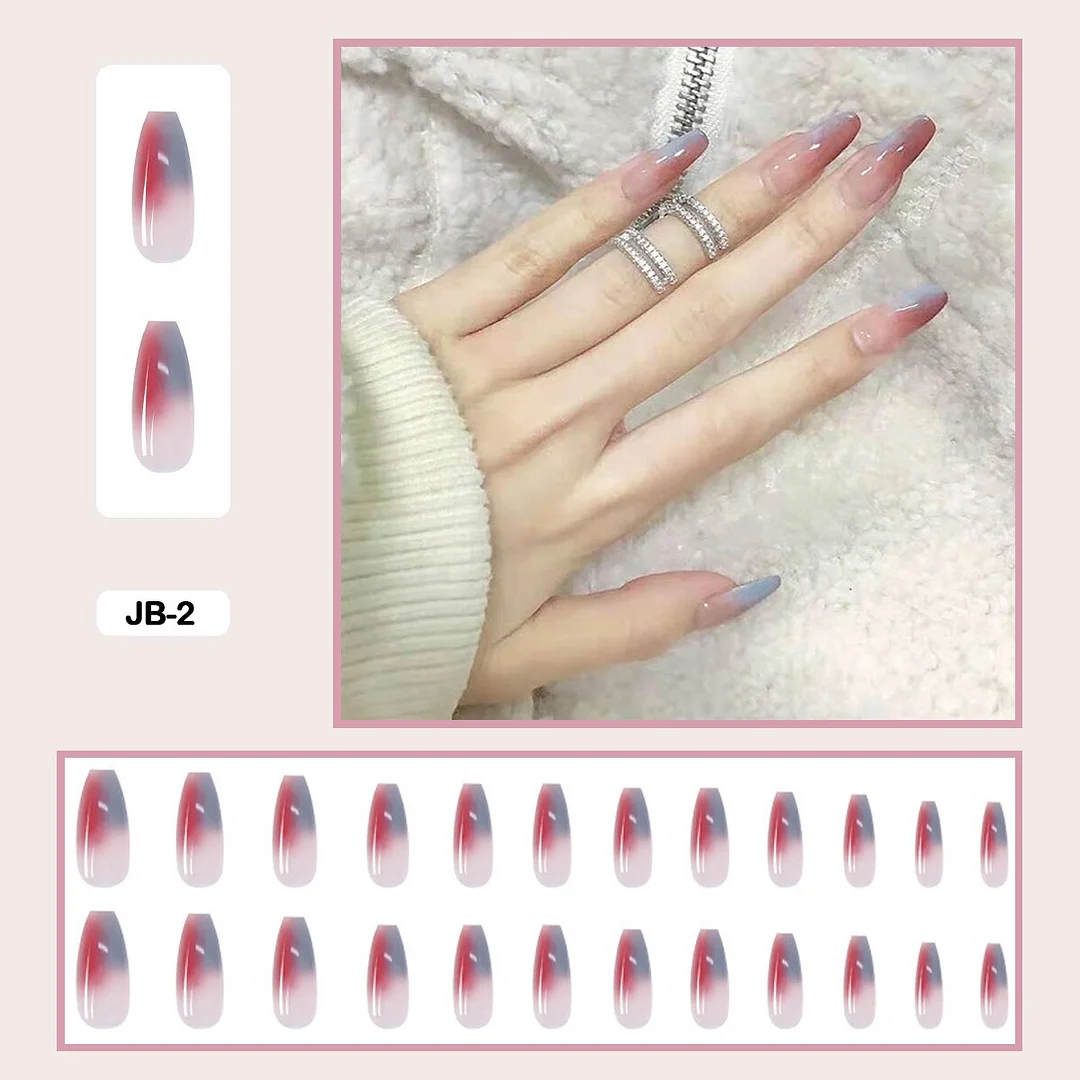 24pcs Gradient Long Trapezoidal Ballet Wearable False Nails Nail Art Fake Nails With Glue And Wearing Tools-Nail Inspo