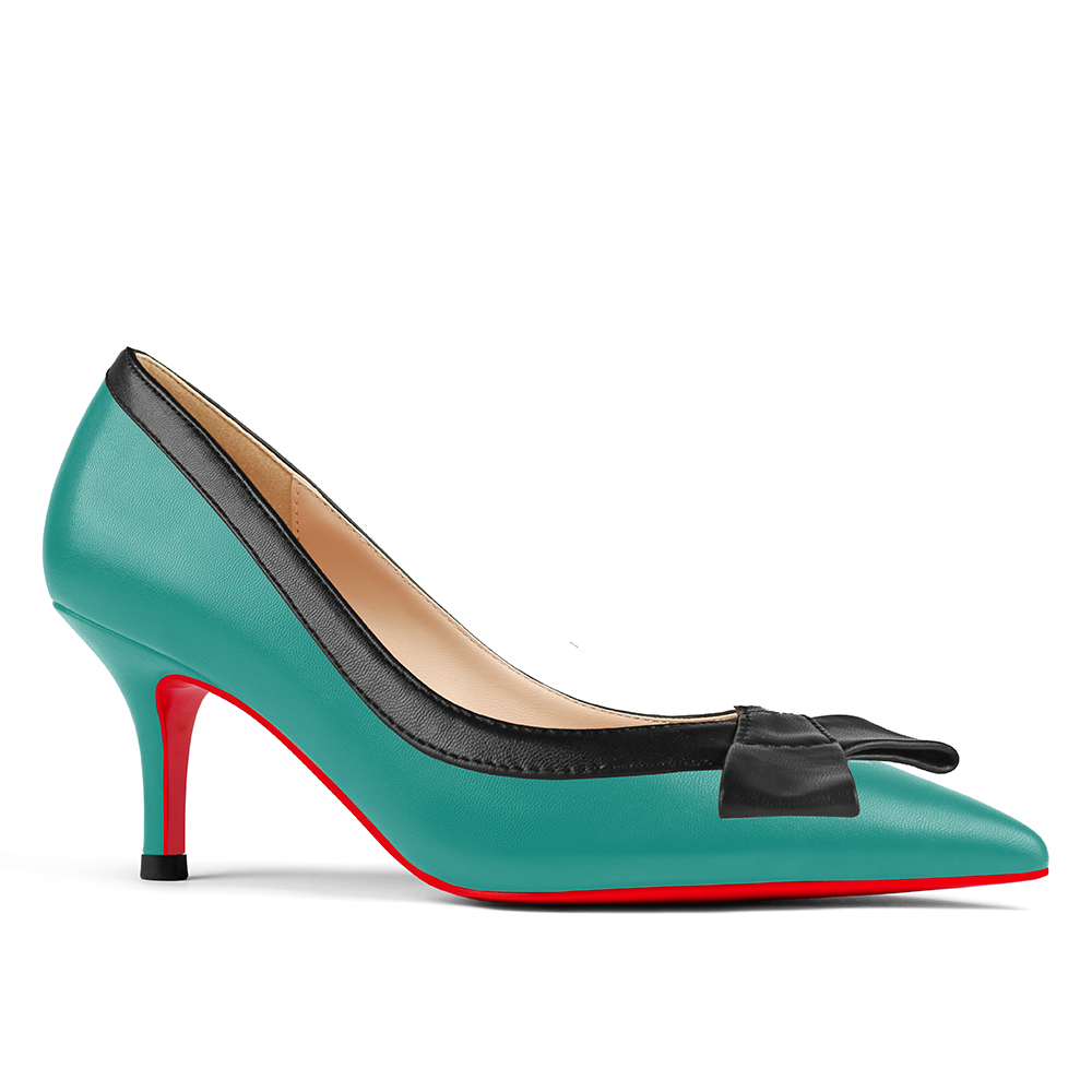60mm Pointed Toe Bowknot Red Bottom Kitten Heels Daily Matte Pumps for Women-MERUMOTE