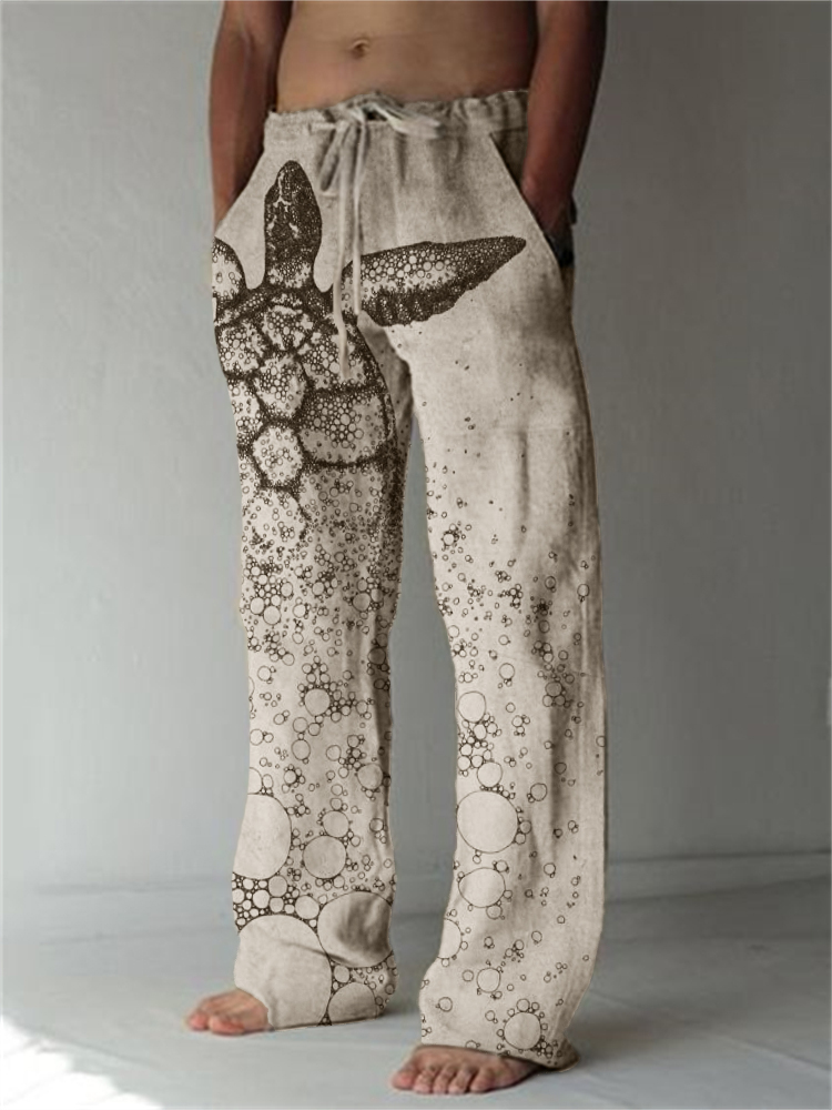 Sea Turtle Lino Art Linen Blend Casual Pants  artssus