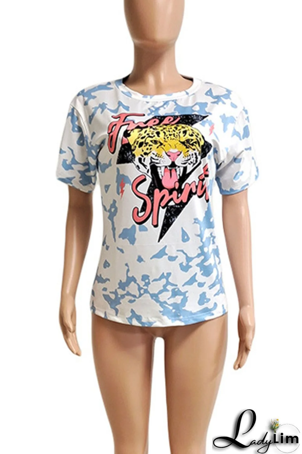 Grey Casual Street Print Split Joint O Neck T-Shirts