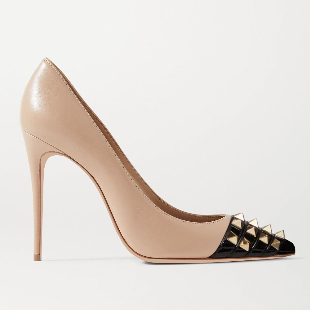100mm Rockstud Matte Pointed-toe Pumps-vocosishoes