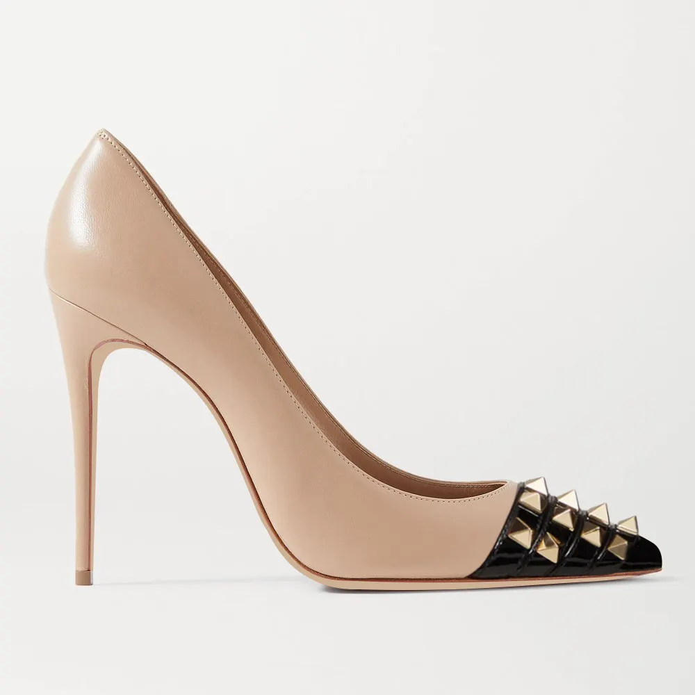 100mm Rockstud Matte Pointed-toe Pumps-vocosishoes