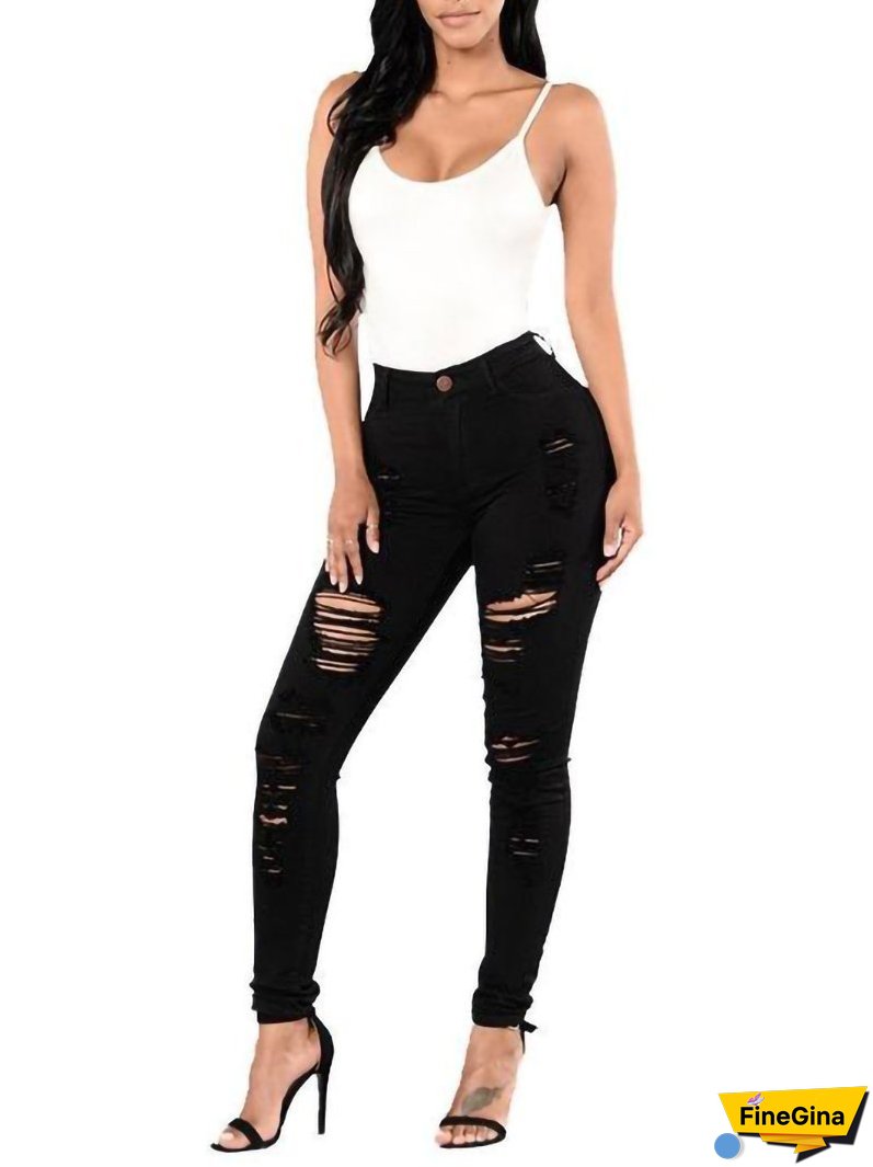 Women's Plus Size Full Length Ripped Pencil Jeans