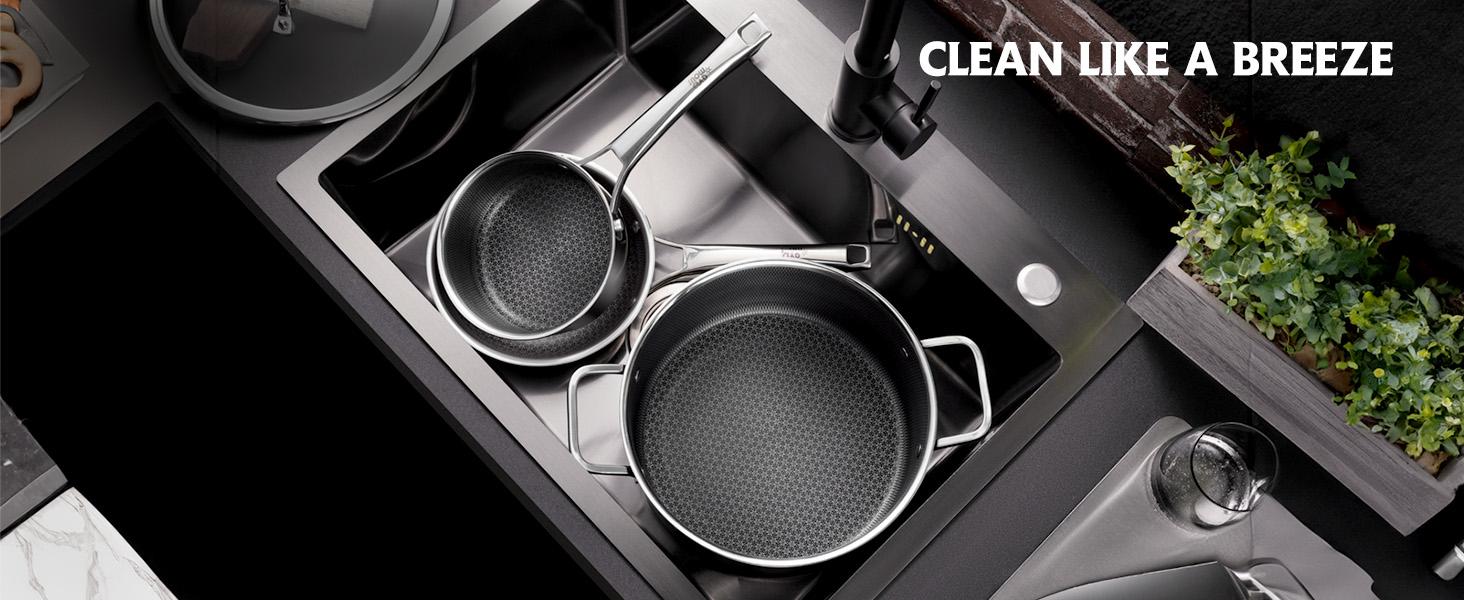 SNOWCLAD 10-Pcs & 14-Pcs Hybrid Cookware Set with Lids – Nonstick Stainless Steel Pots and Pans Set, Dishwasher Safe, Induction Ready, Non-Toxic & PFOA Free #SummerWins