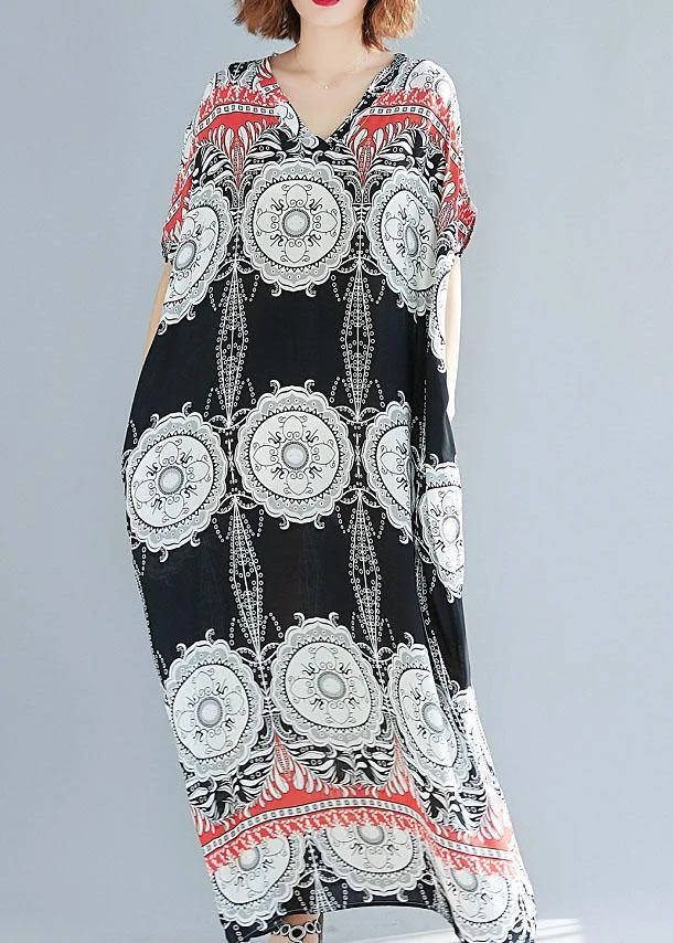 DIY prints linen cotton dress v neck Love summer Dresses