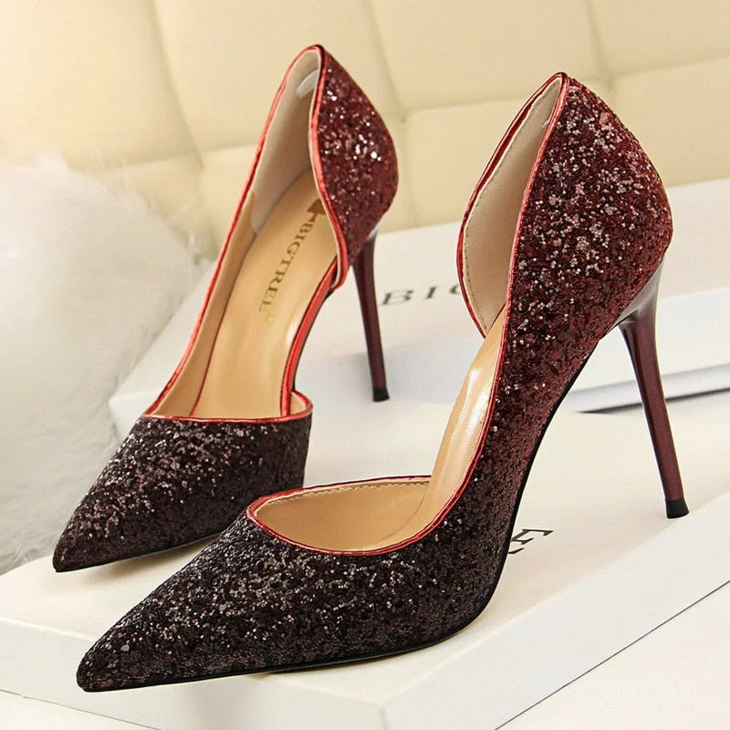 BIGTREE Shoes Sequins Woman Pumps Sexy Party Shoes High Heels Women Wedding Shoes Gold Silver Women Heels 9.5 Cm Ladies Shoes