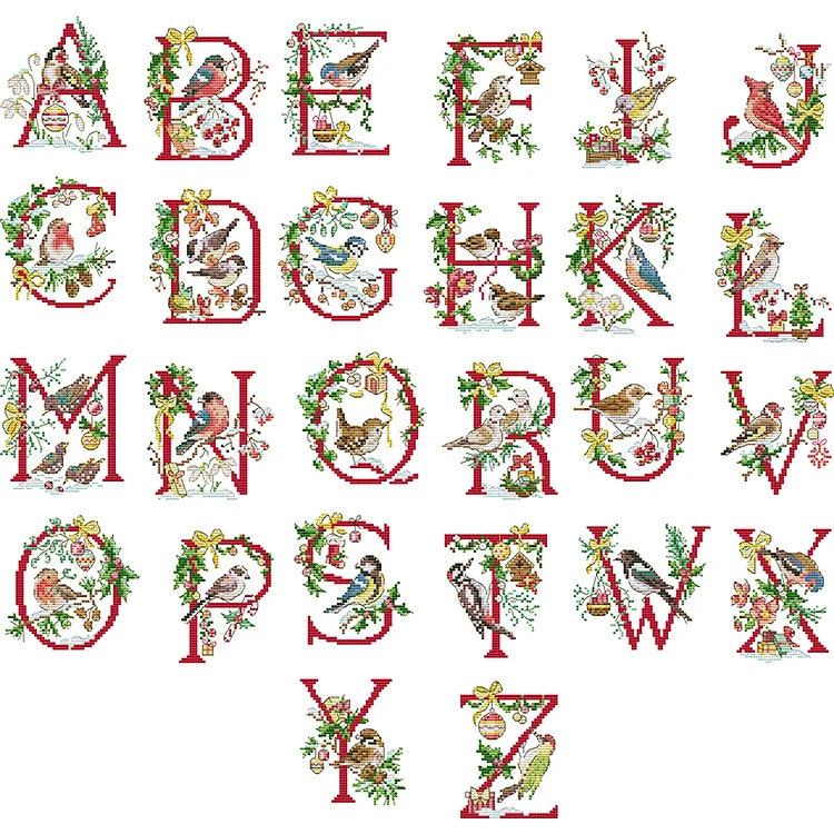 Joy Sunday Christmas Bird Alphabet Abc 14CT Stamped / Counted Cross Stitch 65*63CM