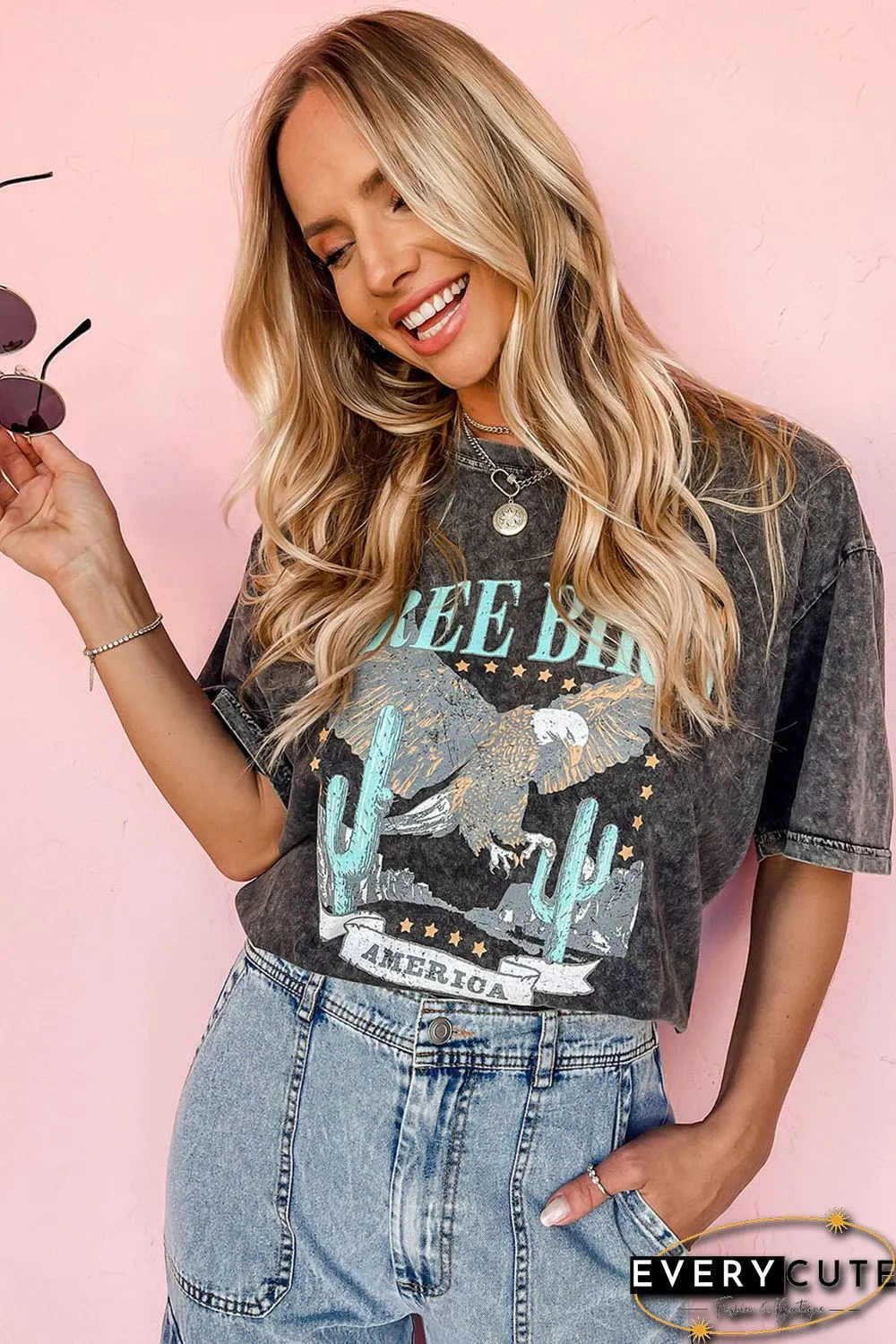 Black Western Landscape Free Bird America Graphic Tee