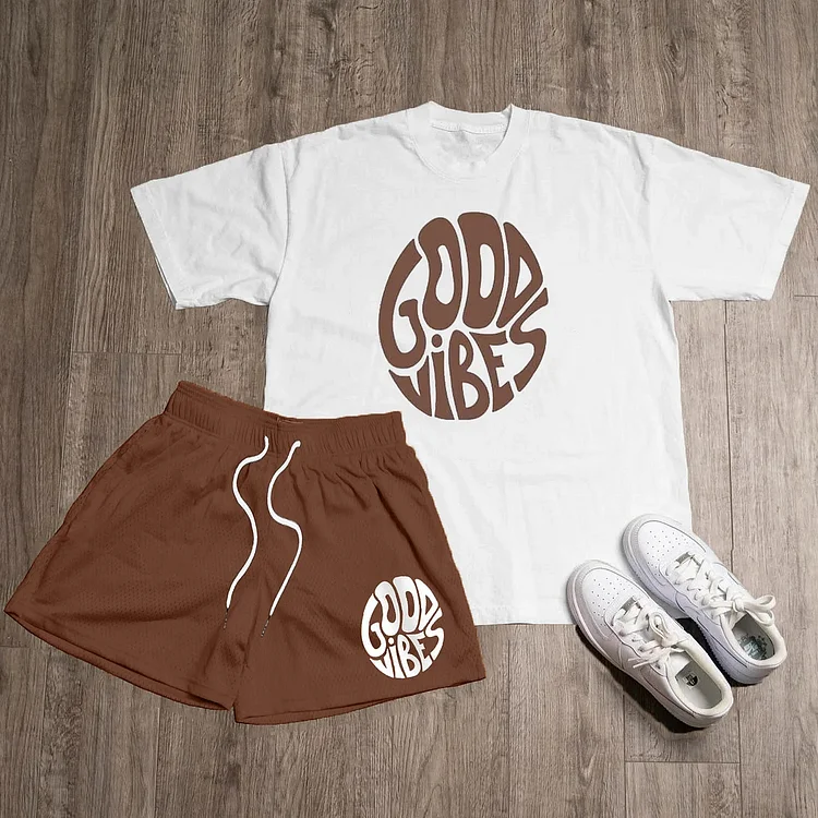 Good Vibes Print T-Shirt Shorts Two-Piece Set