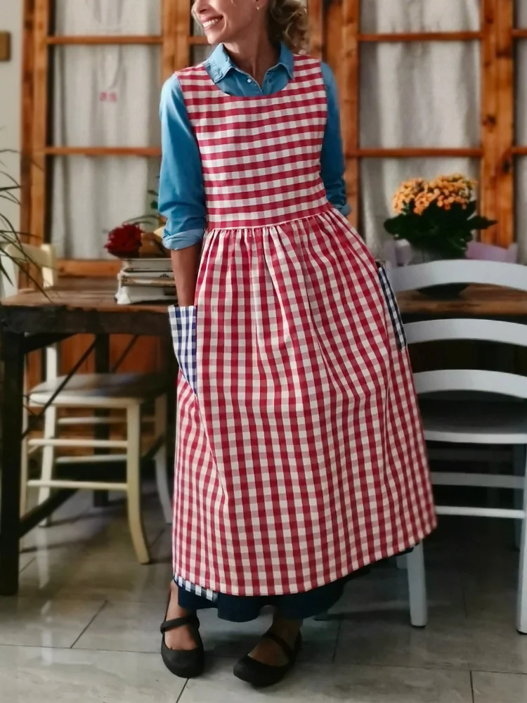 Patchwork Apron with Blue and Red Checks