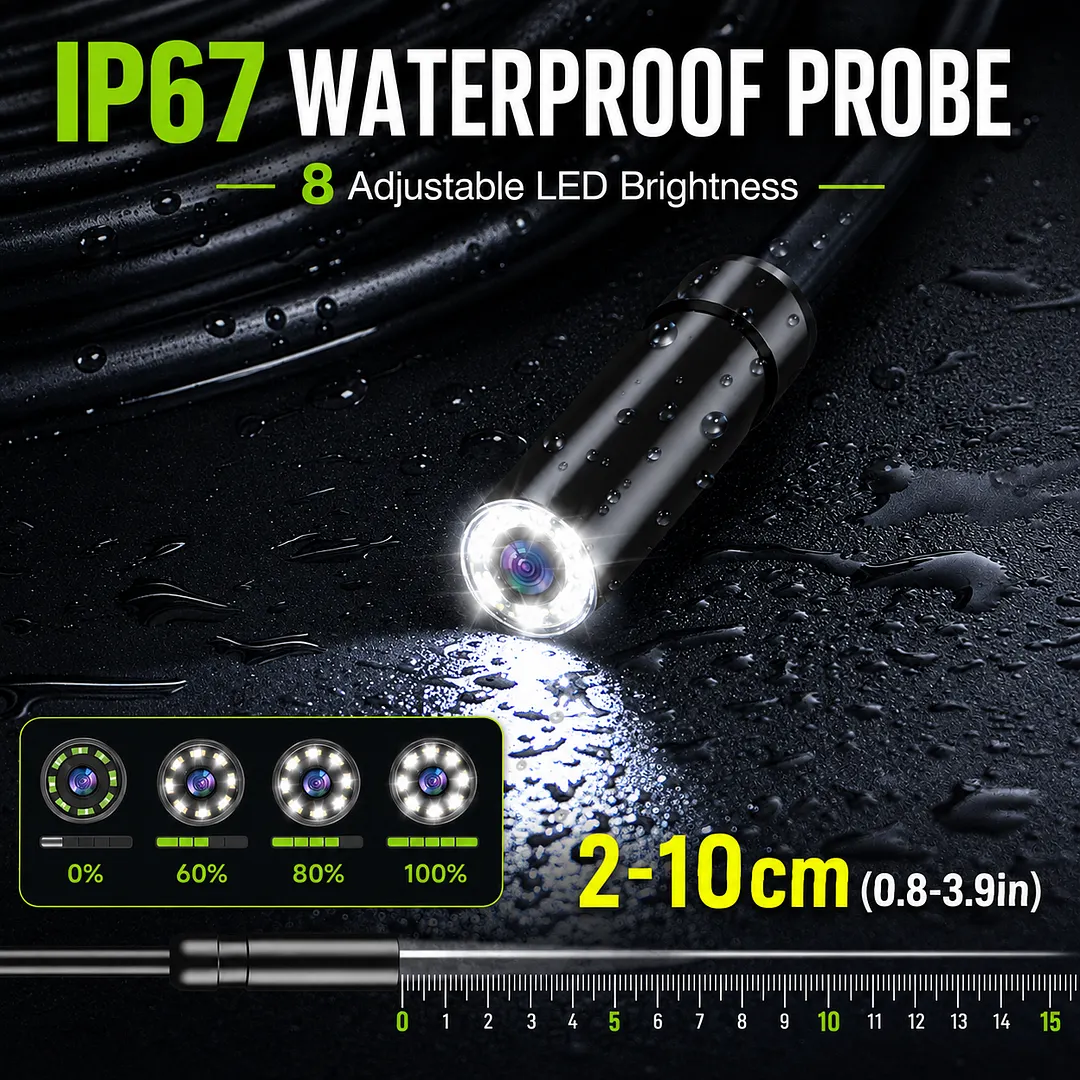 BEBANG Endoscope Camera with Light, 4.3-Inch LCD Borescope Inspection Camera, 8mm IP67 Waterproof Probe, 16.4FT Semi-Rigid Cable, 8 Adjustable LED Lights for Automotive, Plumbing, HVAC & Home Inspect