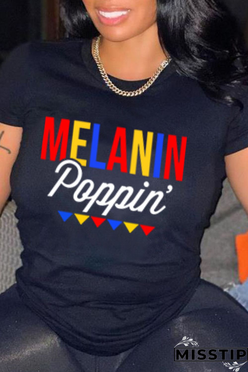 Black Fashion Casual Letter Print Basic O Neck T-Shirts