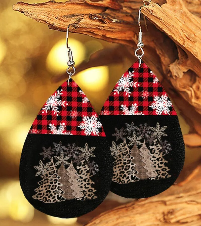 Christmas Snowflake Leopard Striped Earrings