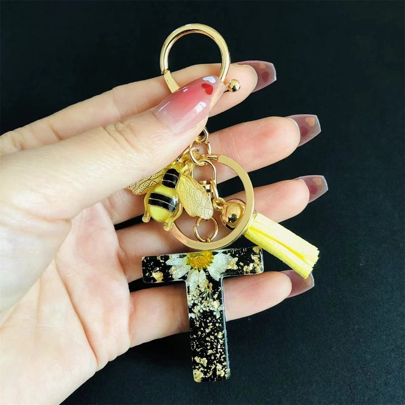 Minimalist Classic Style Letter Bee Resin Unisex Bag Pendant Keychain