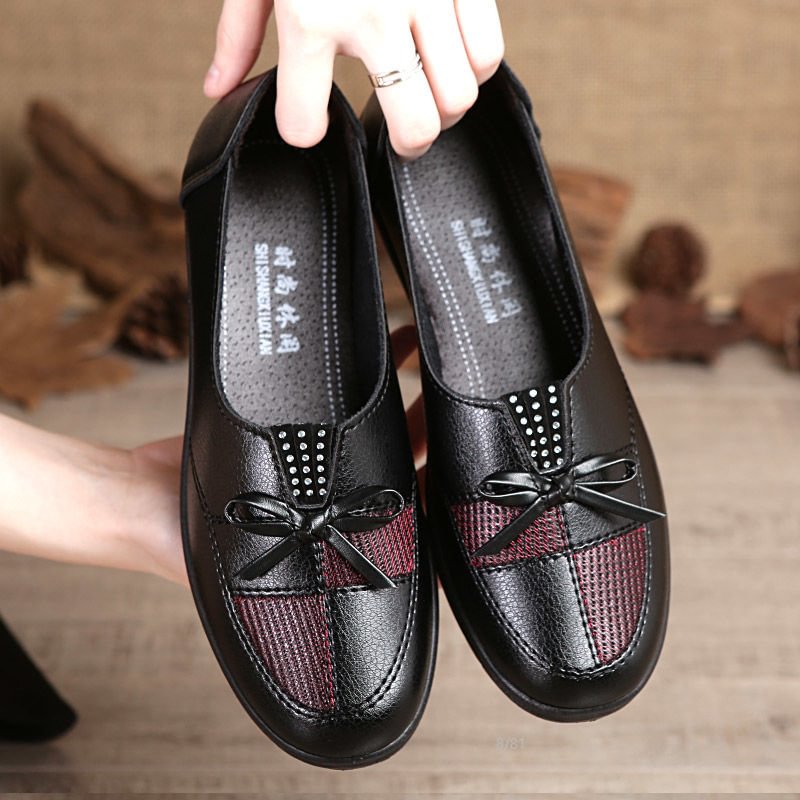 Cheap Female Shoes Leather Flats Women's Black Shoes Leisuer Woman Loafers Flats 2021 Fashion Classic Mom Casual Leather Shoes