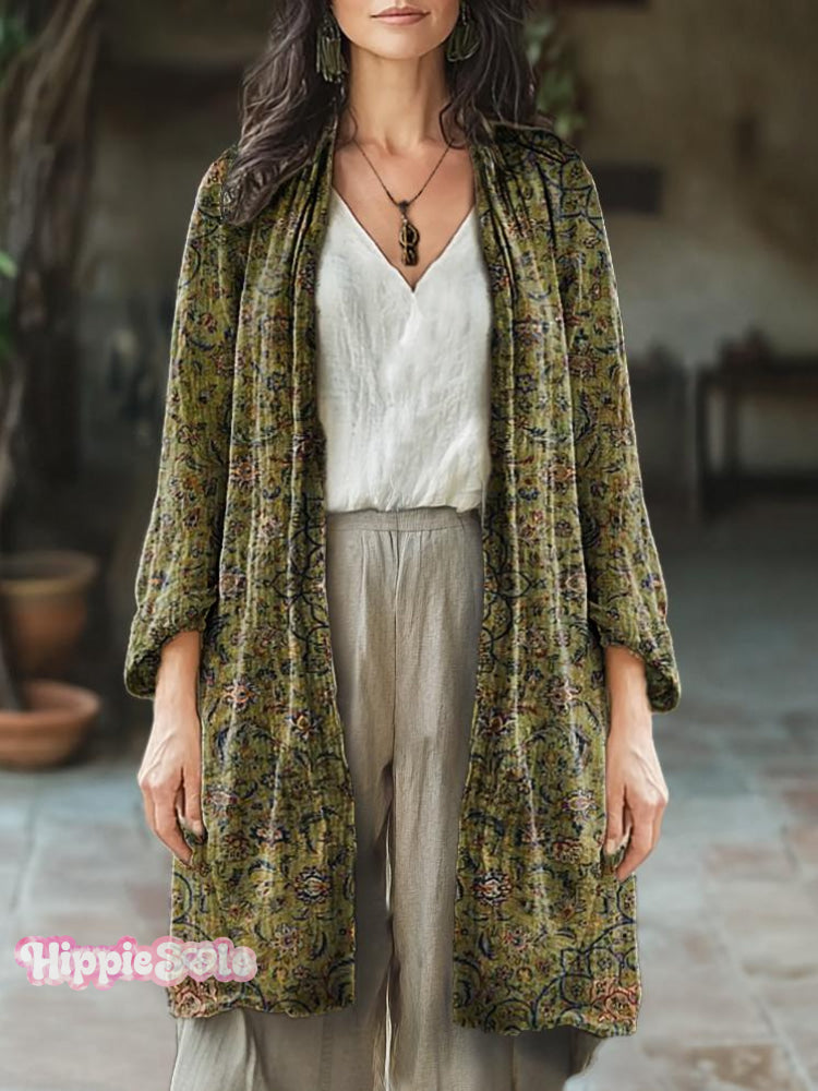 Women’s Boho Floral Art Print Casual Comfort Cotton Cardigan Multicolor / S
