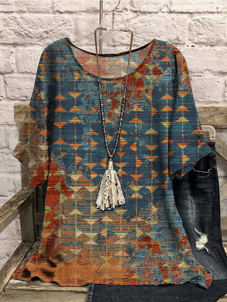 Women Long Sleeve V-neck Graphic Floral Printed Top