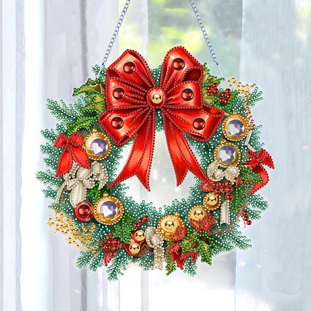 DIY Christmas Flower Wreath Acrylic Special Shaped Diamond Painting Wall Decor Wreath