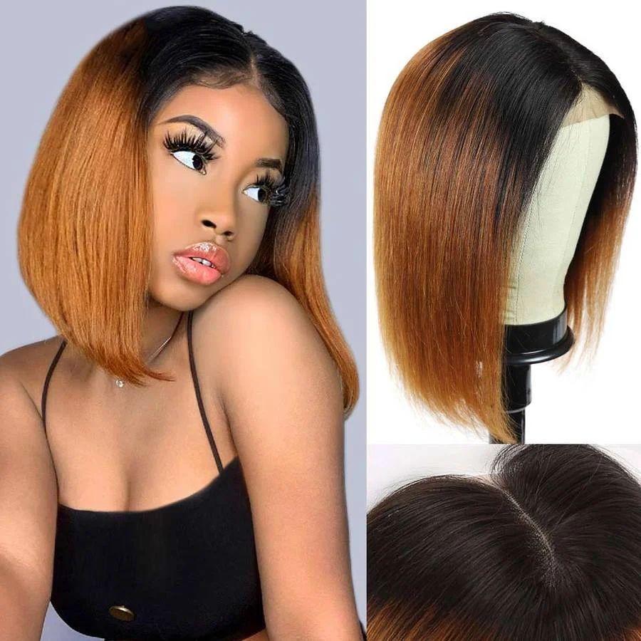 Black Gradient Light Brown Brazilian Straight Hair Bob Wigs Lady Wig