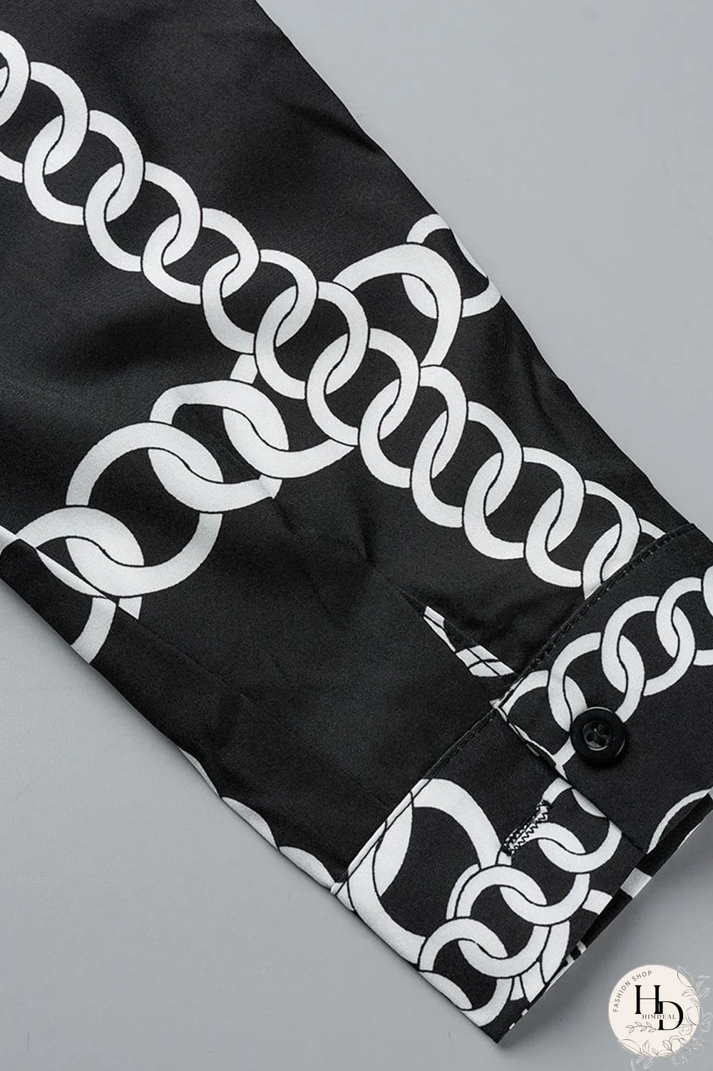 White Casual Print Patchwork Buckle Turndown Collar Tops