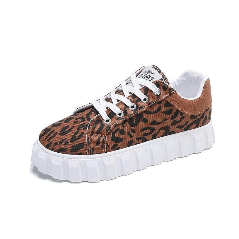 2021 Women Sneakers New Fashion Leopard Print Women's Sports Shoes Outdoor Joggers Shoes for Women Lace-Up Thick Bottom Sneakers